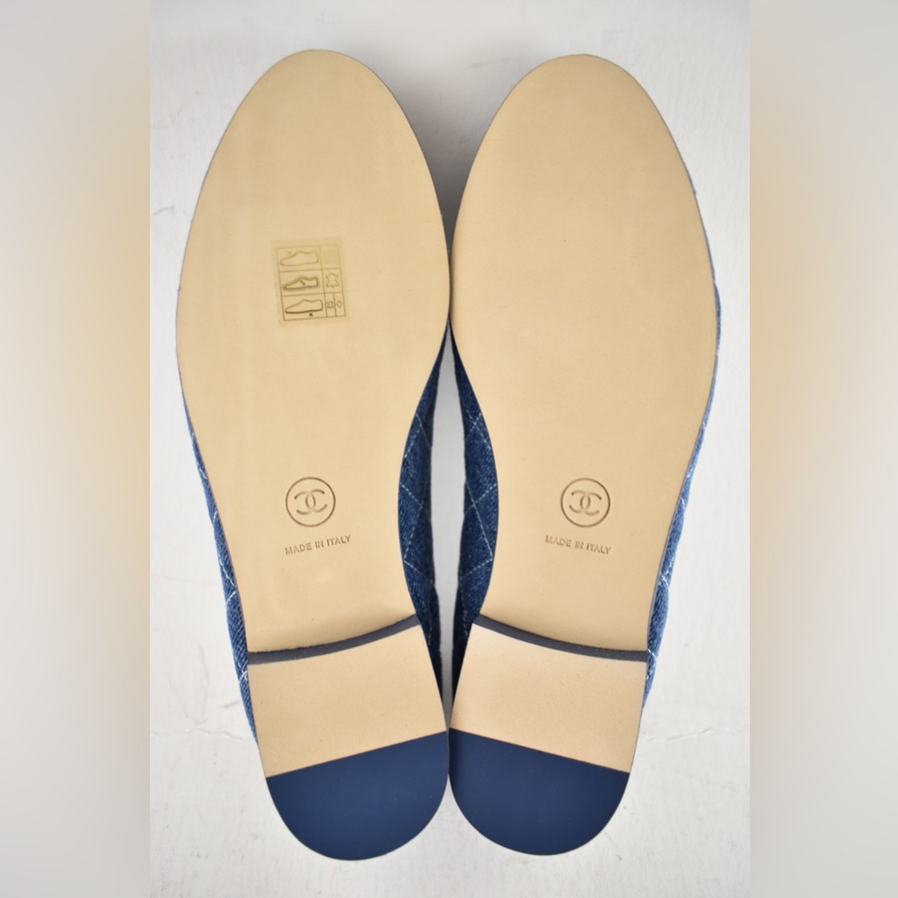 Chanel 26P Washed Denim Blue Quilted CC Logo Bow Tie Ballet Ballerina Flat 37.5 - Picture 16 of 16